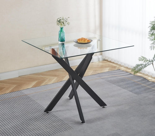 Dining Table with cross metal leg and tempered glass,Modern Space