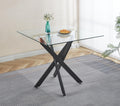 Dining Table with cross metal leg and tempered glass,Modern Space