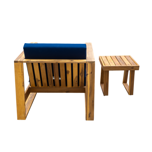 Acacia Wood Outdoor Lounge Set - Chair & Ottoman, Perfect for Patios,